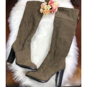 New Olive Over The Knee Faux Suede Boots